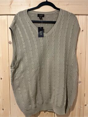 Tasso Elba Golf Dune/Khaki Cable Knit V-Neck Sweater Vest ⛳️